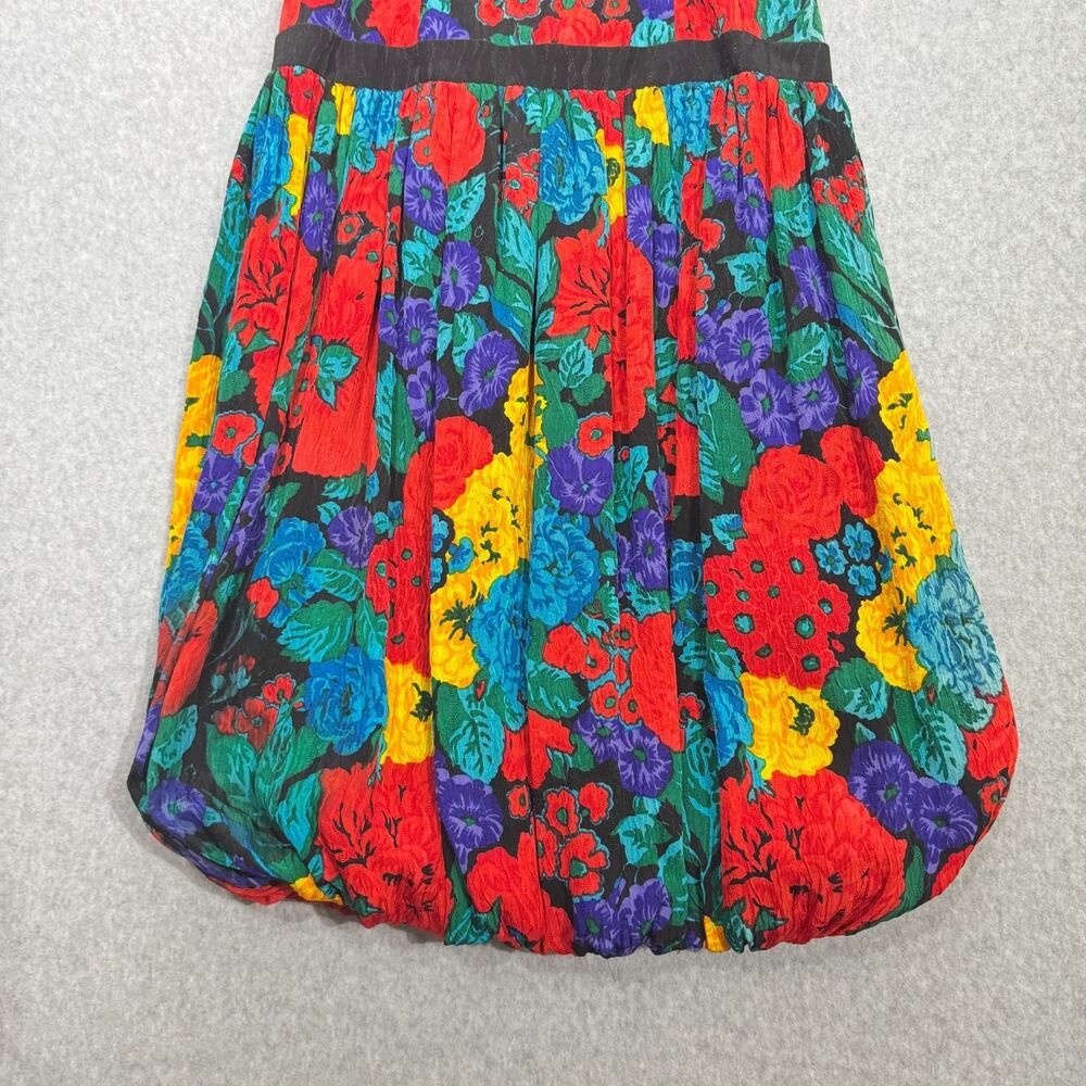 VTG Richard Warren 100% Silk Floral Dress Sz 4 Bubble Hem Bow Back 80s 90s - Picture 7 of 14